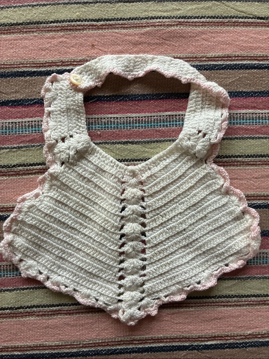 Antique Other - Antique Vintage Handmade White Crochet Baby bib with Pink Trim